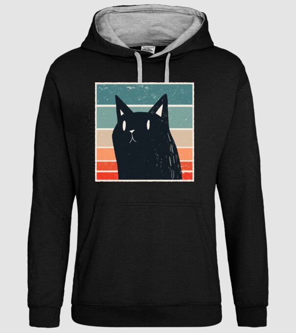 Pisică retro model negru pe tricou