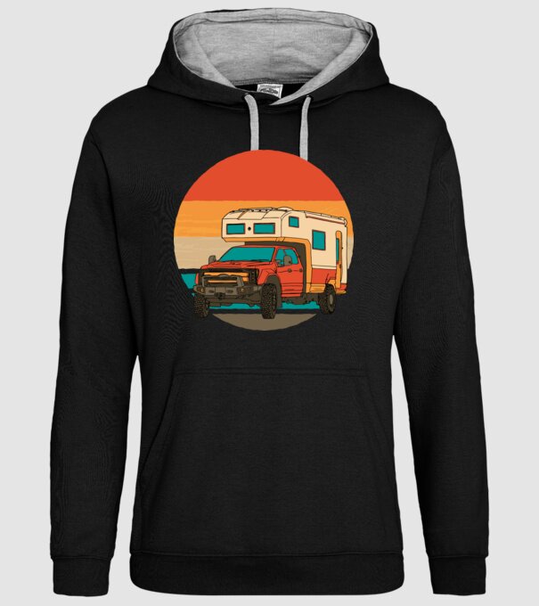 Campervan Retro model negru pe tricou