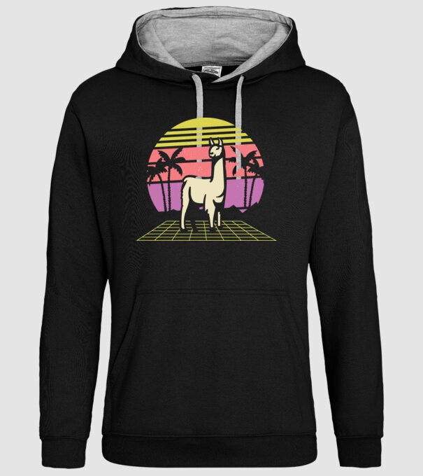 Lama Retro model negru pe tricou