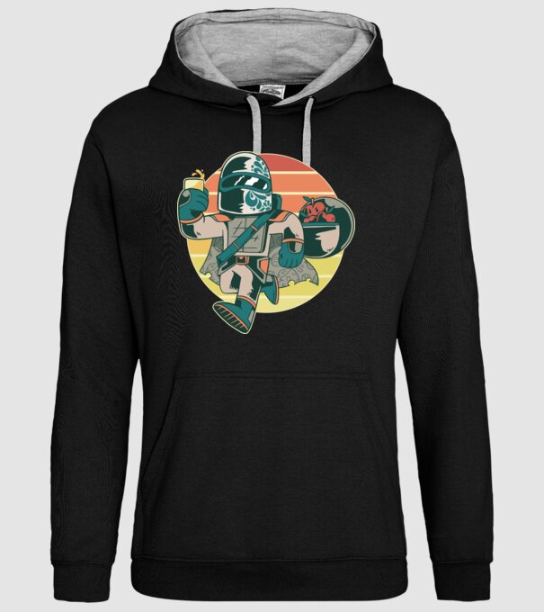 Războinic Mandalorian Retro model negru pe tricou