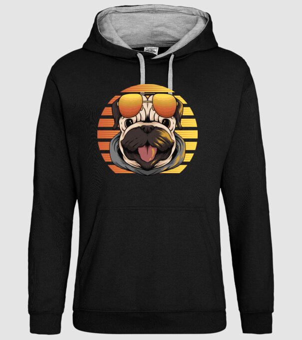 Retro mops model negru pe tricou
