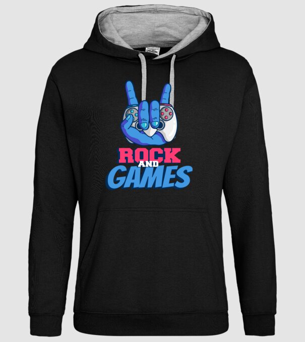 Rock And Games model negru pe tricou