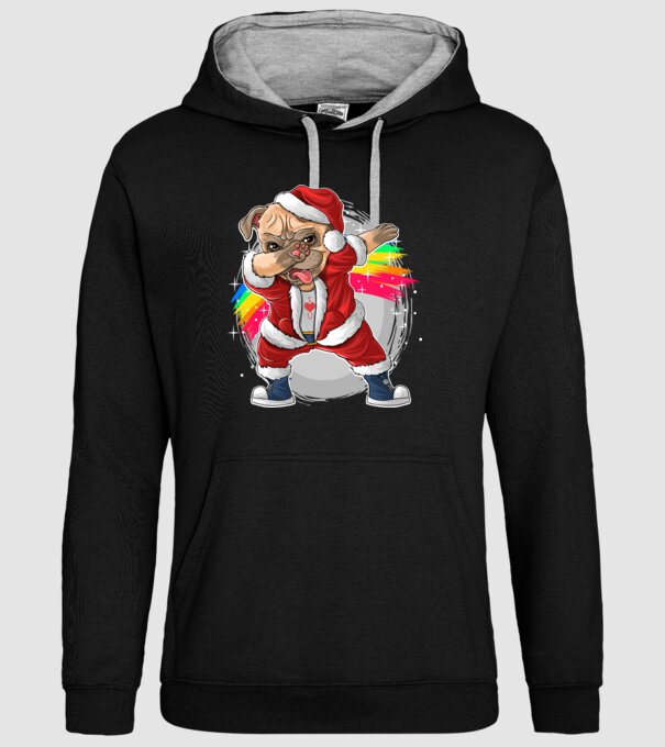 Santa Mops Moș Crăciun model negru pe tricou