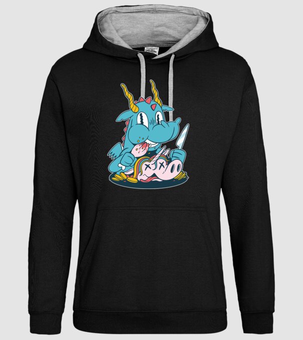 Dragonul a mâncat unicornul model negru pe tricou
