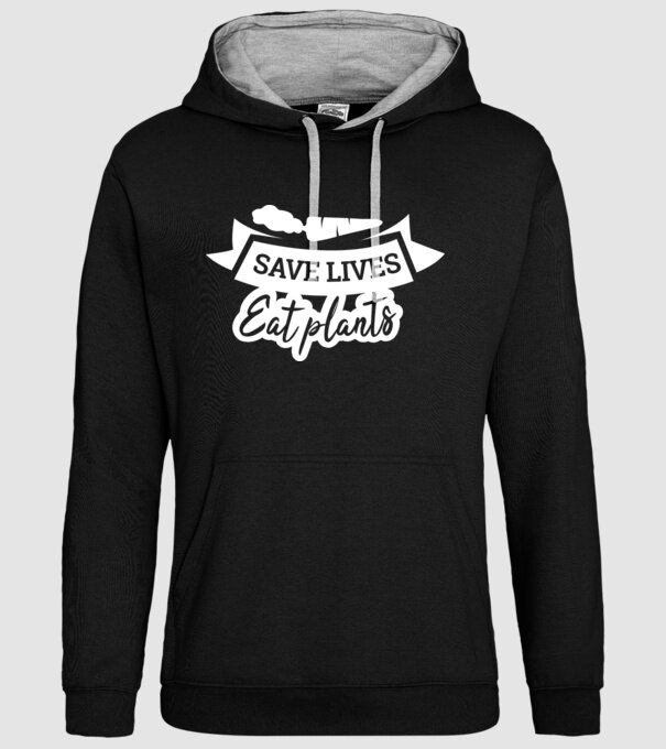 Save lives eat plants model negru pe tricou