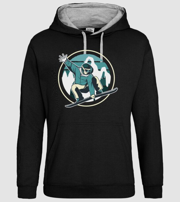 Săritură Snowboard model negru pe tricou