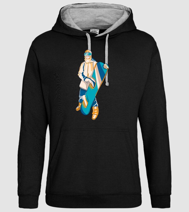 Snowboarder model negru pe tricou