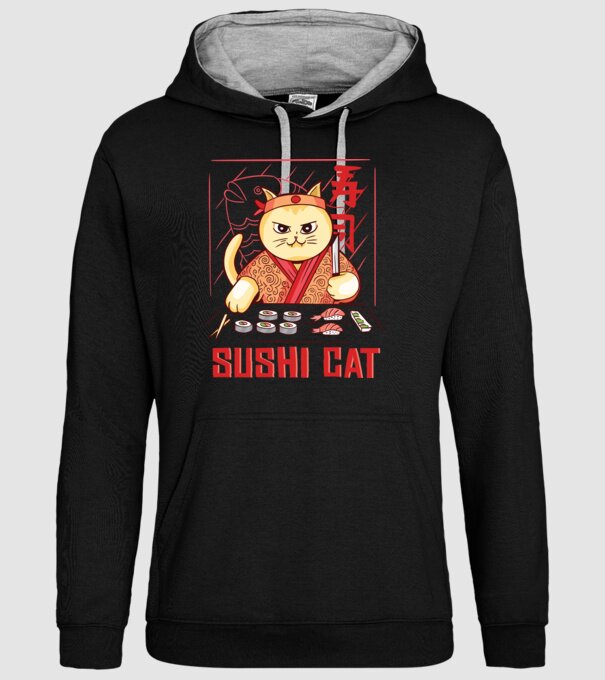 Pisică Sushi model negru pe tricou