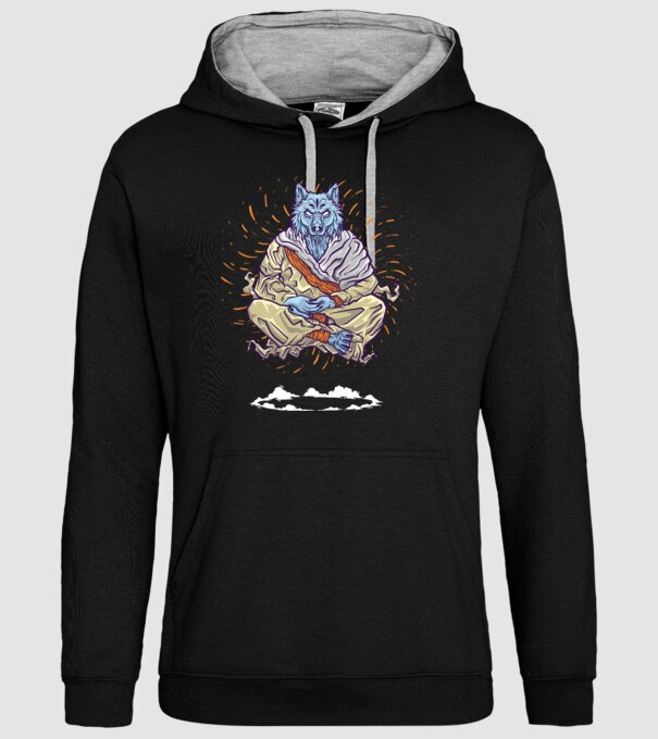 Lup Călugăr model negru pe tricou