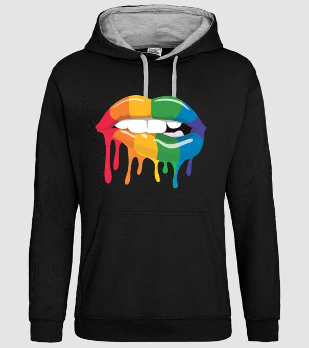 Gură curcubeu model negru pe tricou