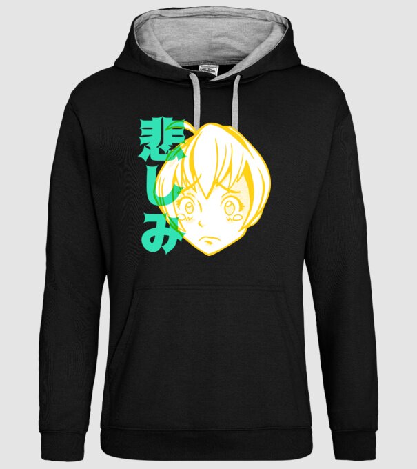 fată tristă Anime model negru pe tricou