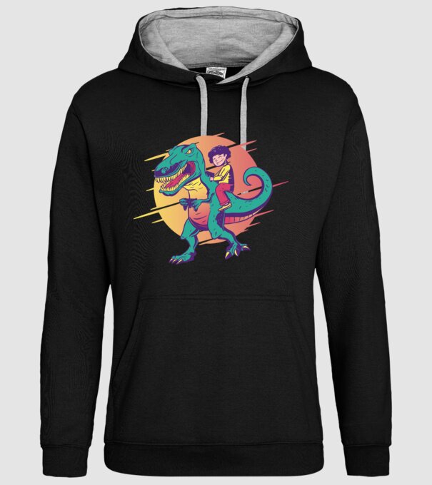 T-rex Gamer dinozaur model negru pe tricou