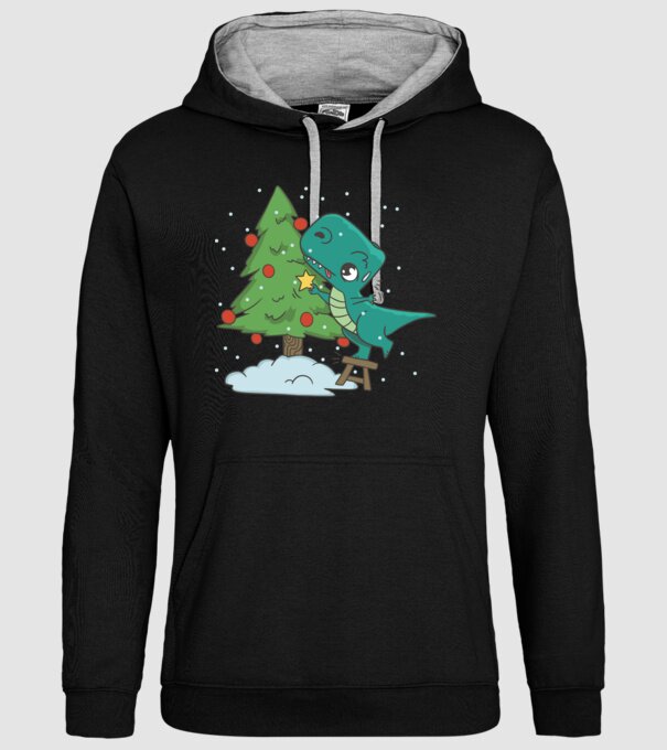 T-rex decorare pom de Crăciun model negru pe tricou