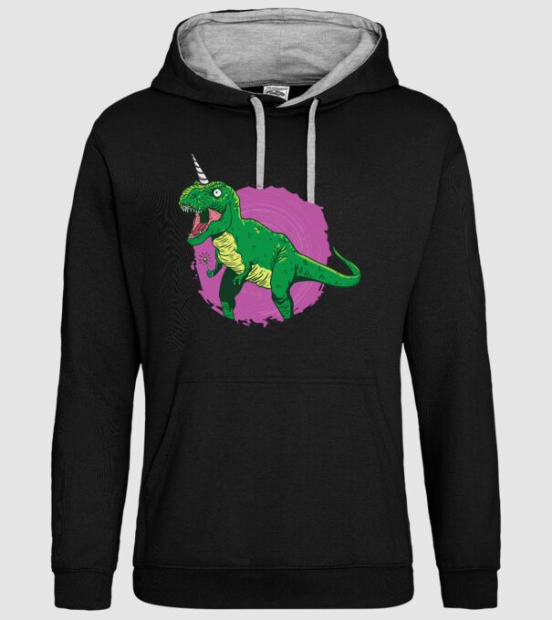 T-rex unicorn model negru pe tricou