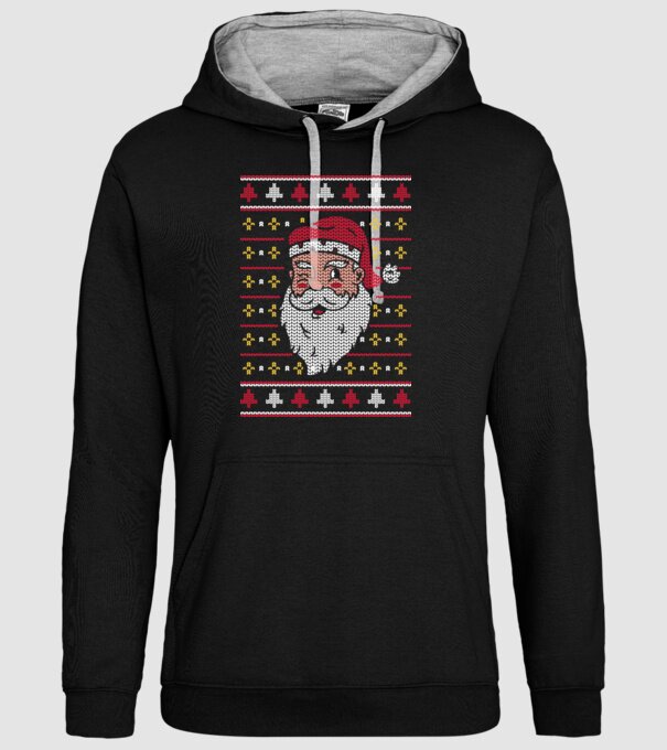 Moș Crăciun pulover urât model negru pe tricou