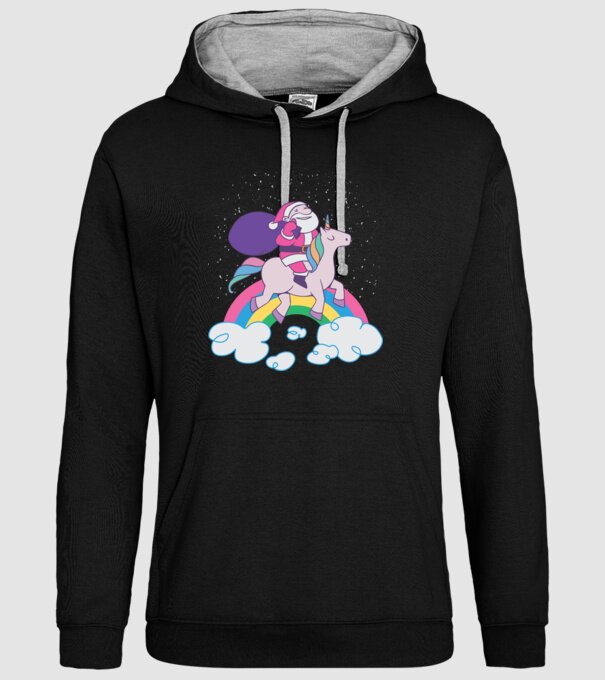 Moș Crăciun Unicorn model negru pe tricou