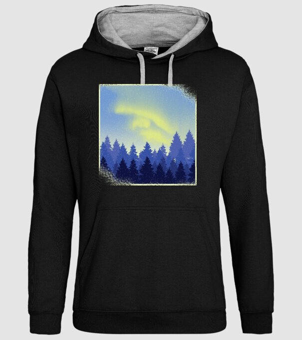 Peisaj de iarnă în pădure model negru pe tricou
