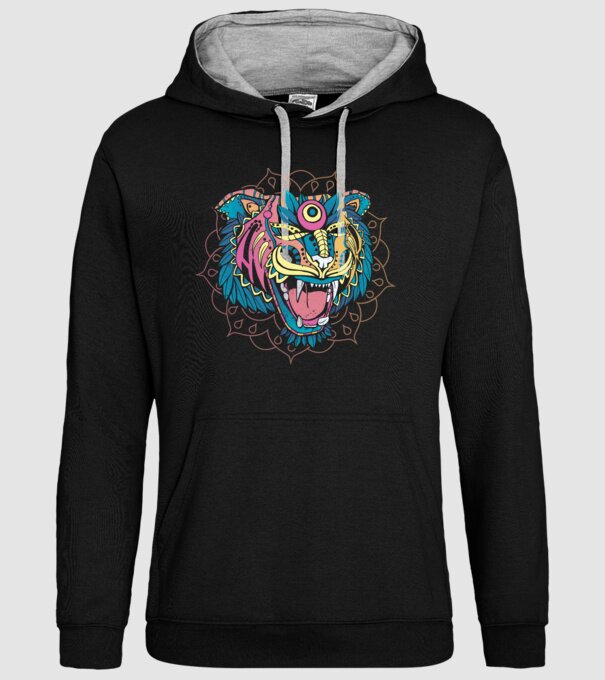 Tigru Mandala model negru pe tricou