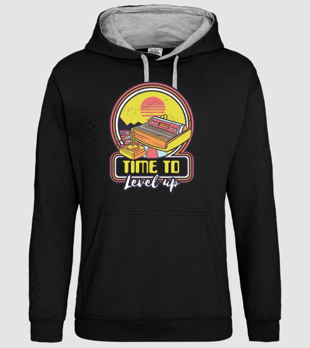 Time to Level Up model negru pe tricou