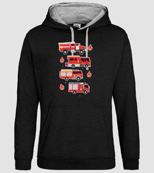 Mașini de pompieri model negru pe tricou