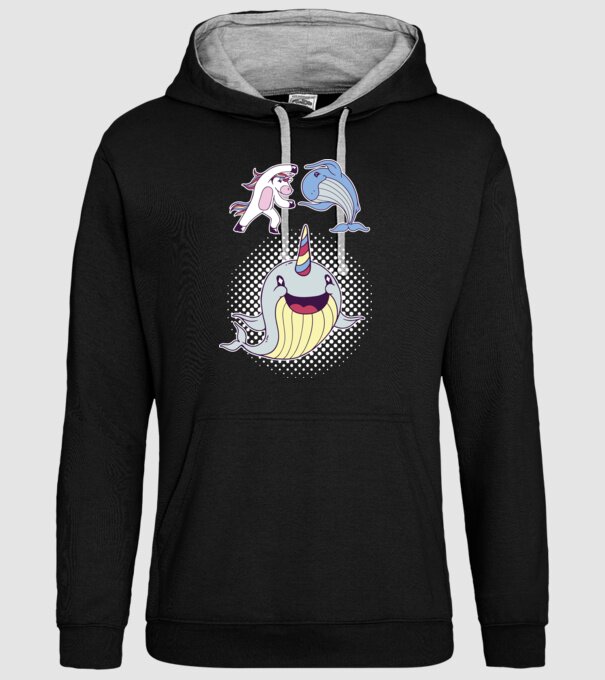 Unicorn Balenă Fuziune - Narval model negru pe tricou