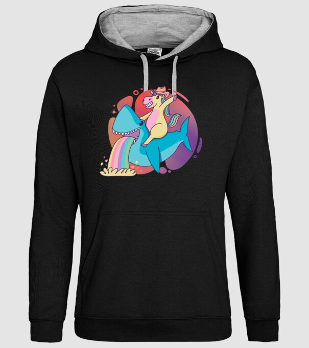 Unicorn pe rechin model negru pe tricou