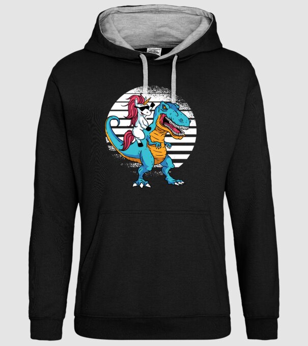 Unicorn cu dinozaur tricou amuzant model negru pe tricou