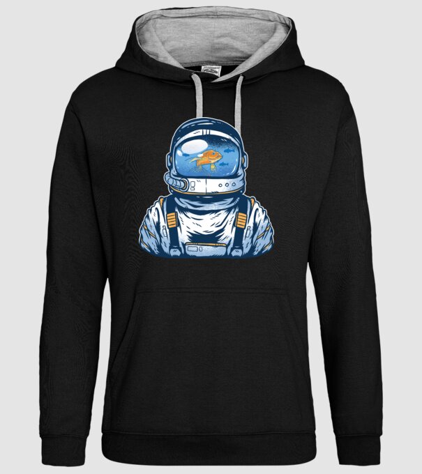 Peștișor auriu Astronaut model negru pe tricou
