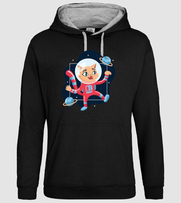Pisică Astronaut model negru pe tricou
