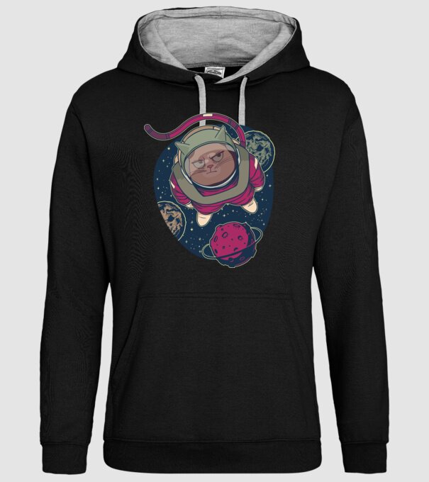 Pisică Astronaut model negru pe tricou