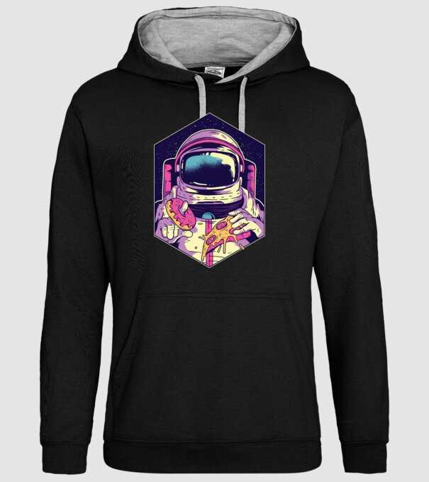 Astronaut Gogoașă și Pizza model negru pe tricou