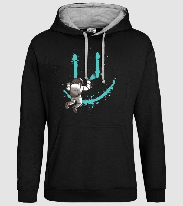 Astronaut Smiley Graffiti model negru pe tricou