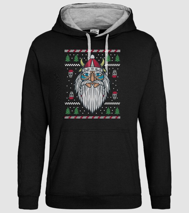 Moș Crăciun viking Pulover urât model negru pe tricou