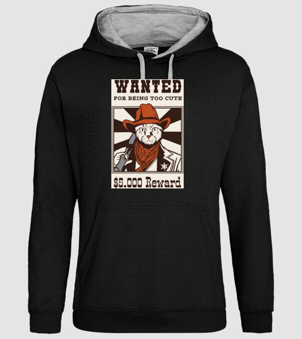 Wanted for being too cute Cowboy cu pisică model negru pe tricou