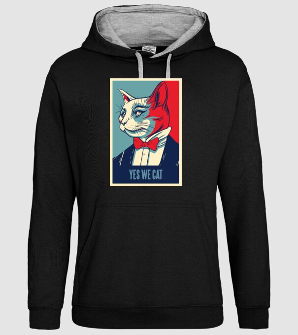 Yes We Cat poster cu pisică model negru pe tricou