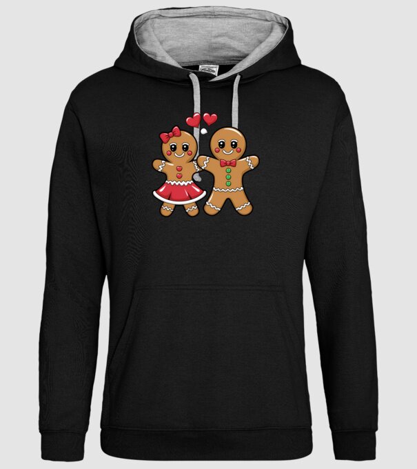 cuplu de turtă dulce în dragoste model negru pe tricou