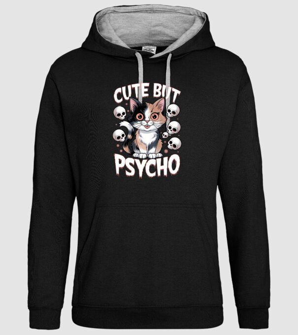 Cute, but Psycho pisică Negru model negru pe tricou