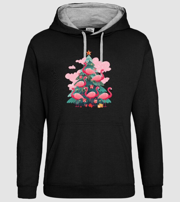 flamingo pom de Crăciun model negru pe tricou