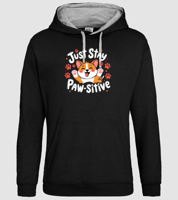 Just Stay Paw-sitive Negru model negru pe tricou