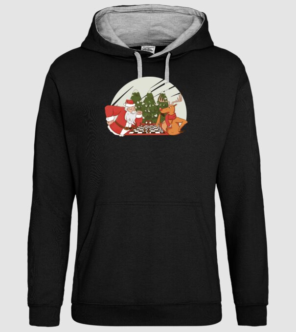 Meci de șah cu Moș Crăciun model negru pe tricou