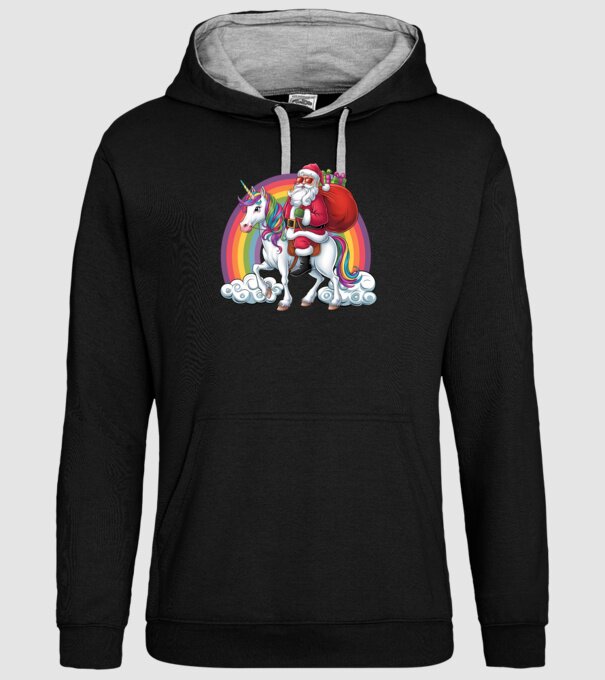 Moș Crăciun cool pe un unicorn 2 model negru pe tricou
