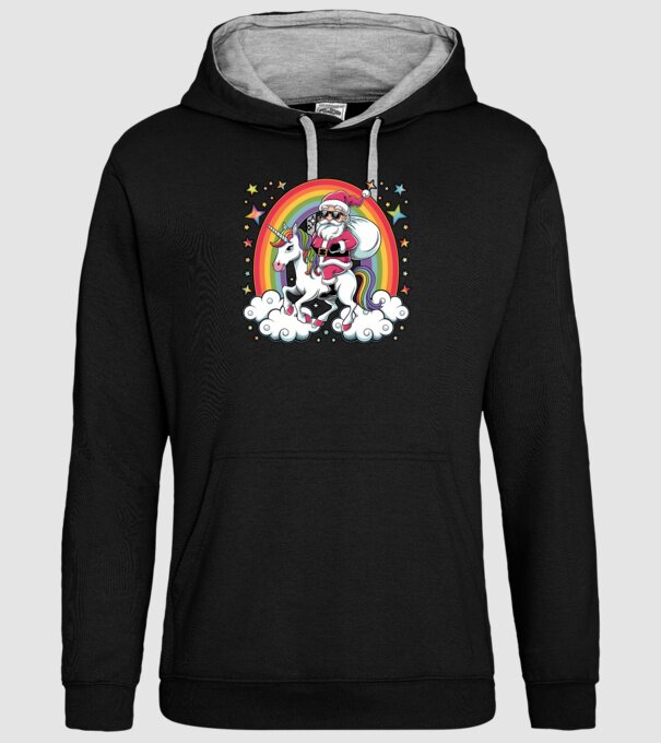 Moș Crăciun cool pe un unicorn model negru pe tricou
