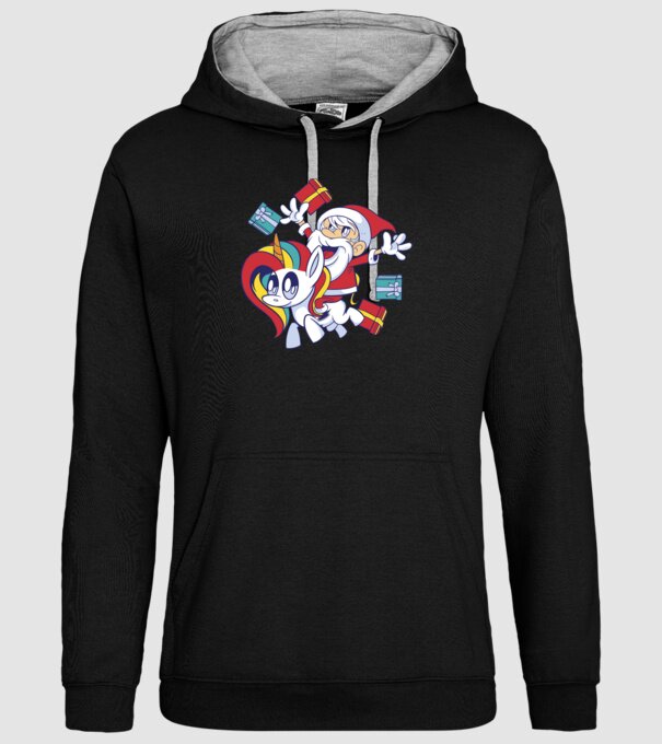 Moș Crăciun pe un unicorn model negru pe tricou