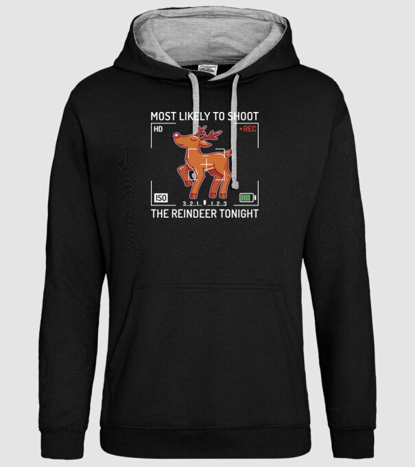 Most likely to shoot the reindeer tonight model negru pe tricou
