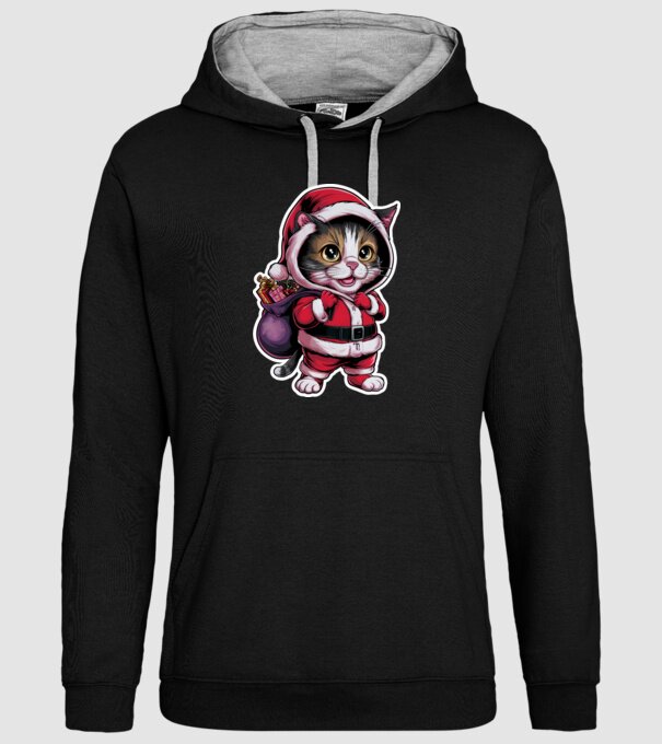 Santa Cat model negru pe tricou
