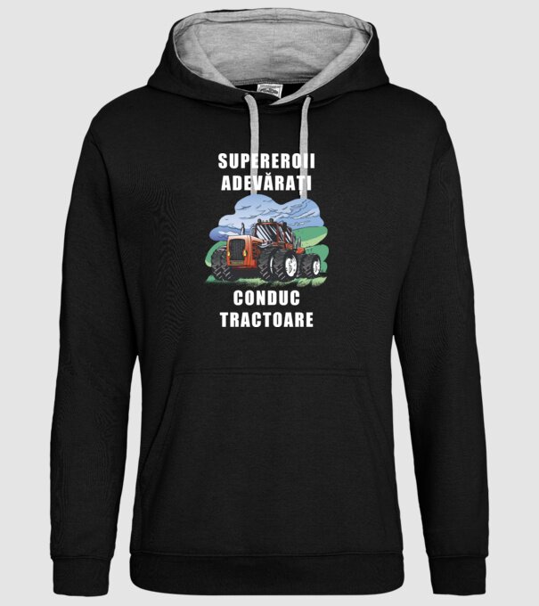 Supereroii adevărați conduc tractoare_D3470804 model negru pe tricou