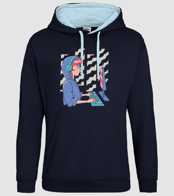 Anime Programator fată model albastru închis pe tricou