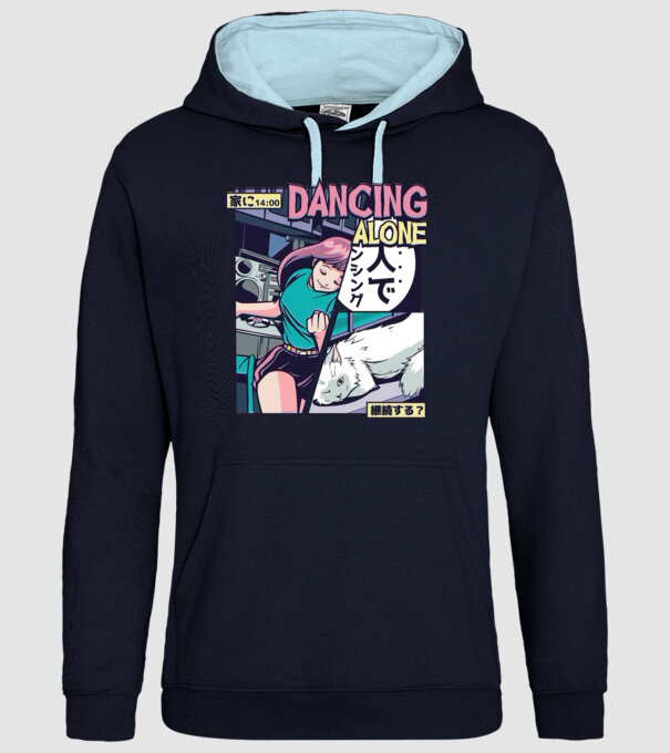 Anime Vaporwave Dancing Alone model albastru închis pe tricou