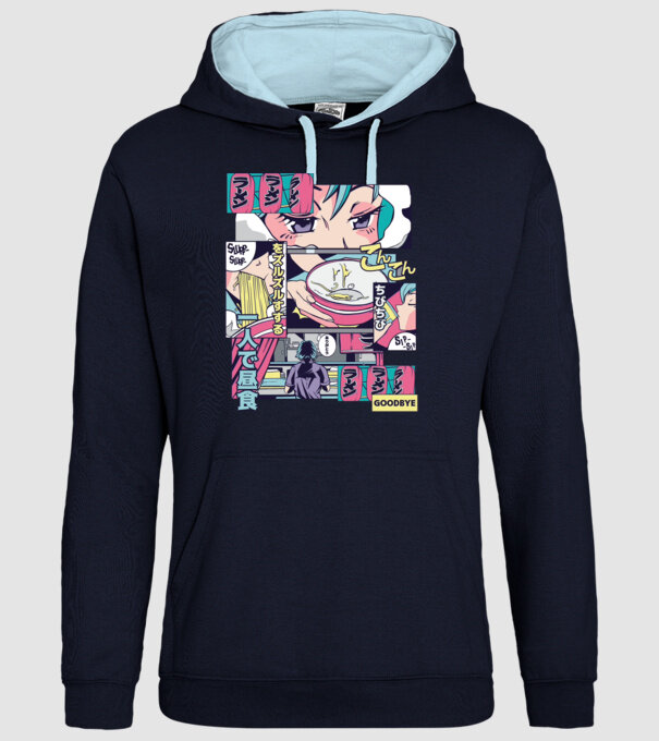 Anime Vaporwave Ramen model albastru închis pe tricou
