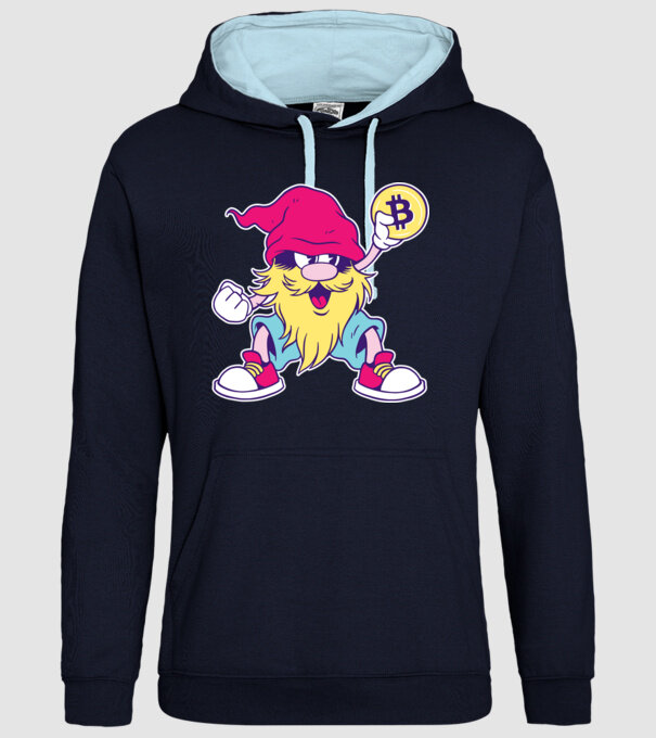 Pitic Bitcoin model albastru închis pe tricou